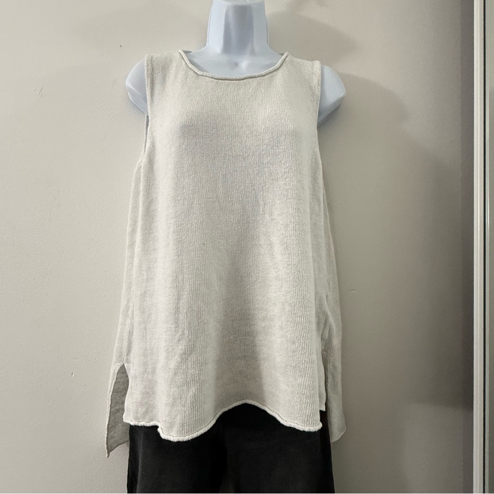 Coastal Grandmother Aesthetic White Linen Blend Long Tunic Vest - Picture 2 of 6